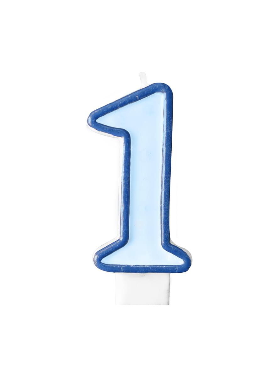 Blauwe nummer 1 verjaardagskaars