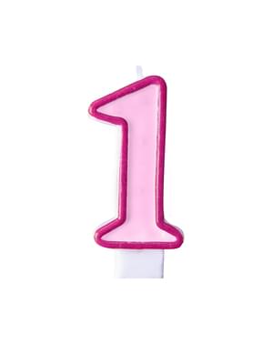 Nummer 1 fødselsdagsstearinlys i pink
