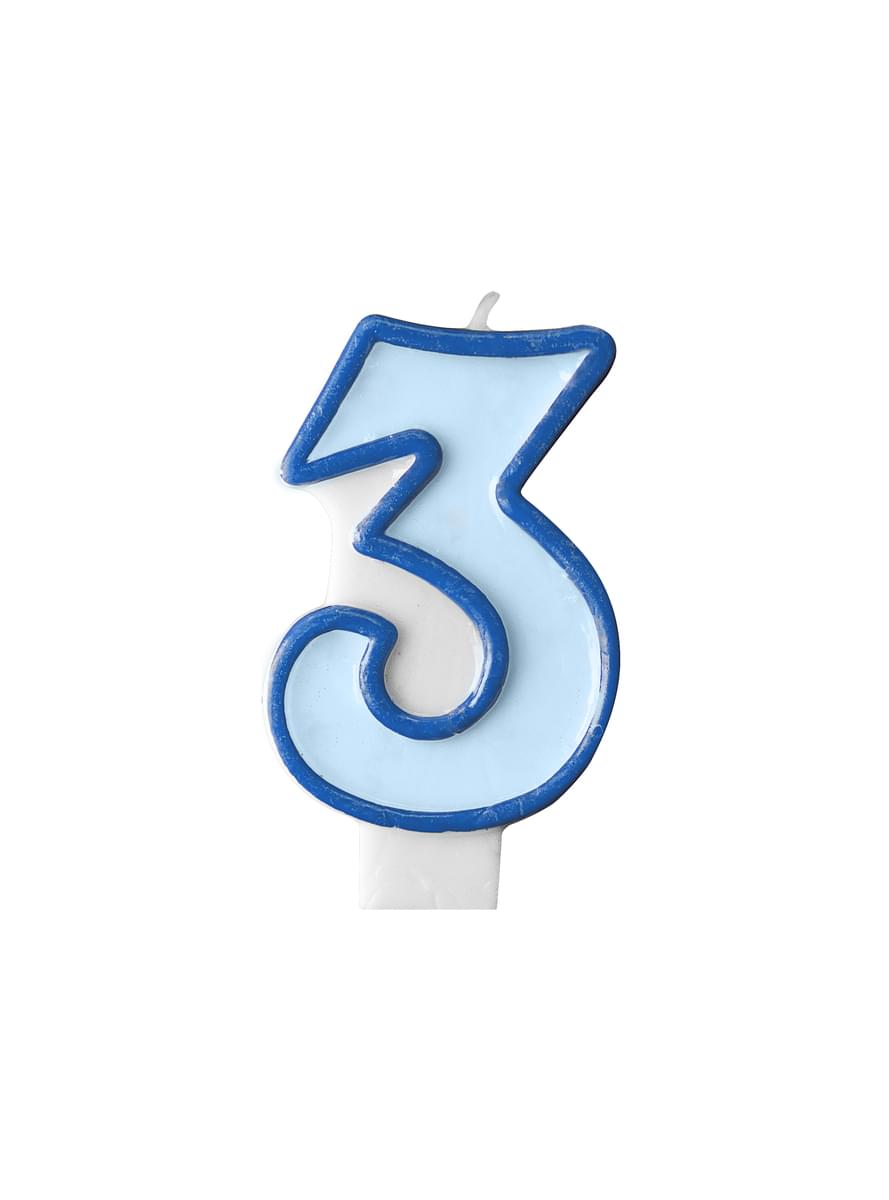 נר יום הולדת מספר 3 בכחול