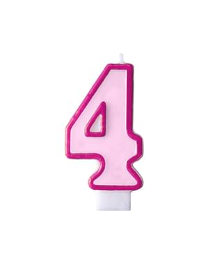 Broj 4 rođendan svijeća u ružičastom