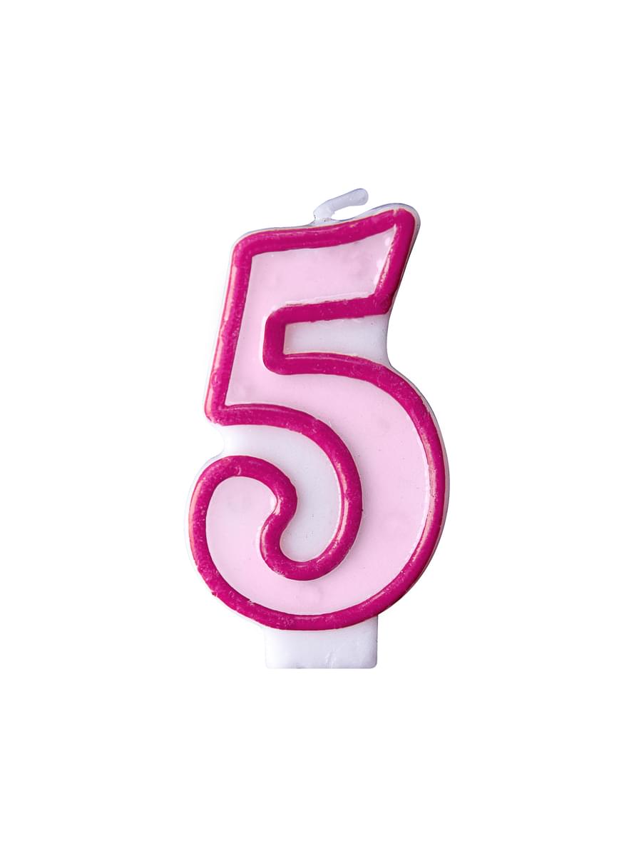 Bougie anniversaire rose chiffre 5