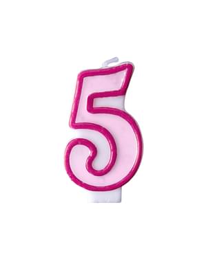 Number 5 birthday candle in pink