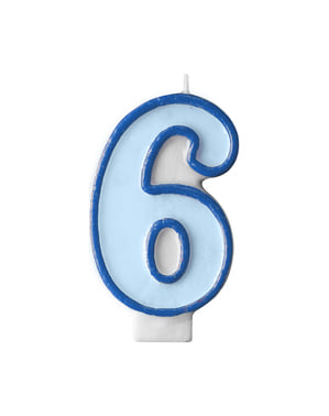 Nummer 6 fødselsdagsstearinlys i blå