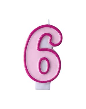 नंबर 6 गुलाबी मोमबत्ती में जन्मदिन