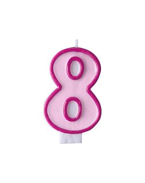 Number 8 birthday candle in pink
