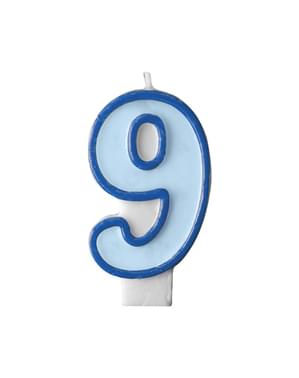 Nummer 9 fødselsdagsstearinlys i blå