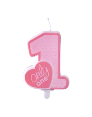 Lilin ulang tahun "Only One" dengan warna pink - Ulang Tahun ke-1 Merah Muda