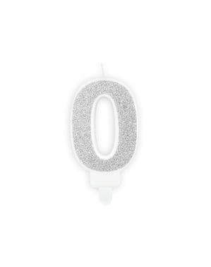 Рођенданска свећа број 0 у сребрној боји