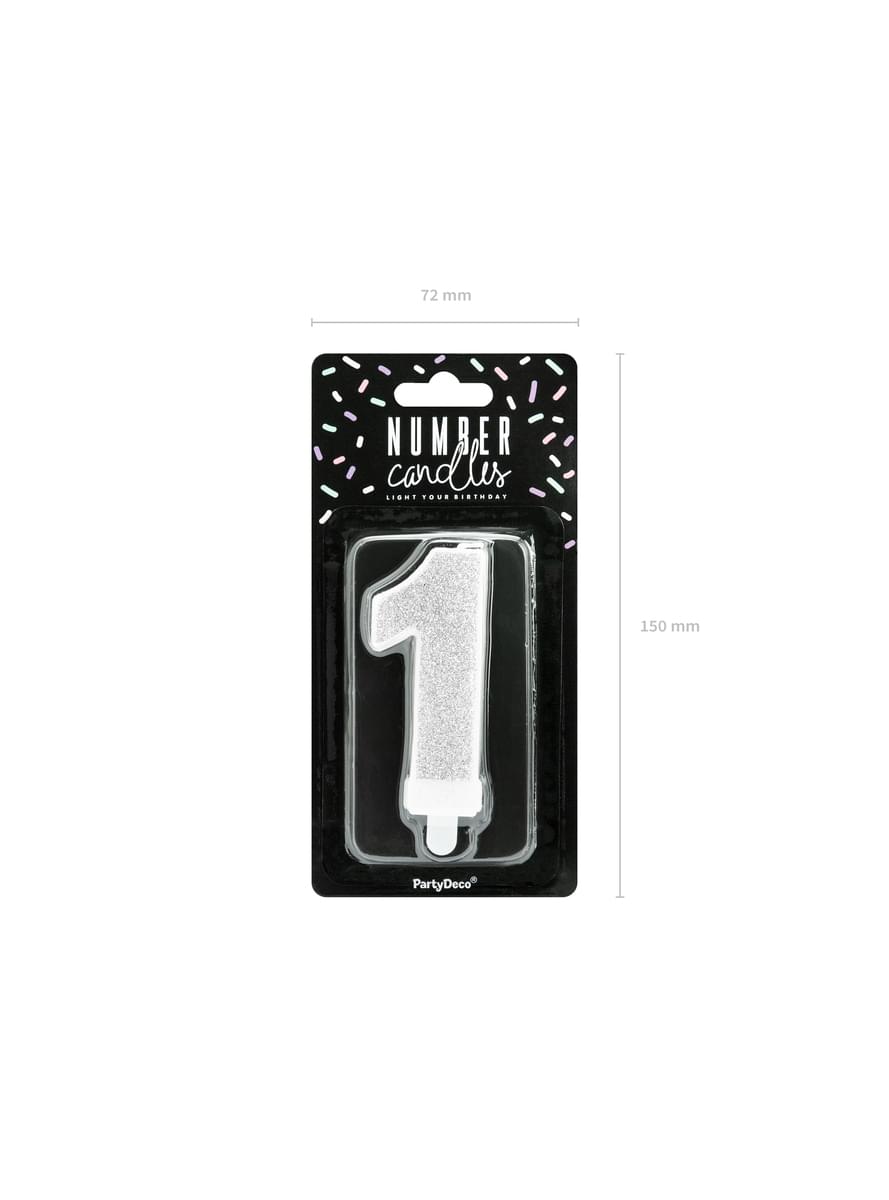 Number 1 birthday candle in silver