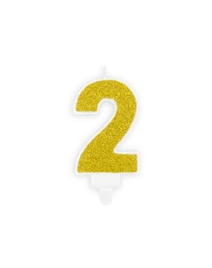 Lilin ulang tahun nombor 2 dalam emas
