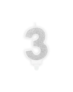 Number 3 birthday candle in silver