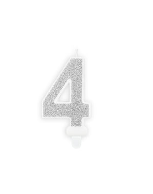 Рођенданска свећа број 4 у сребрној боји