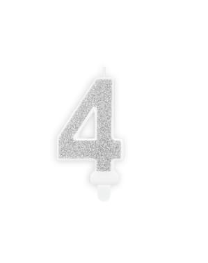 Number 4 birthday candle in silver