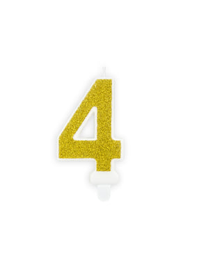 Number 4 birthday candle in gold