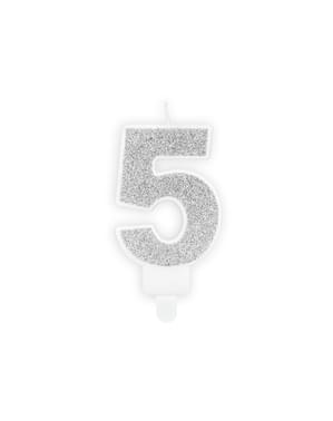 Number 5 birthday candle in silver