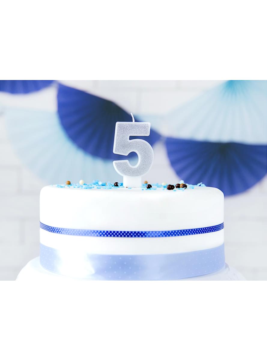 Number 5 birthday candle in silver