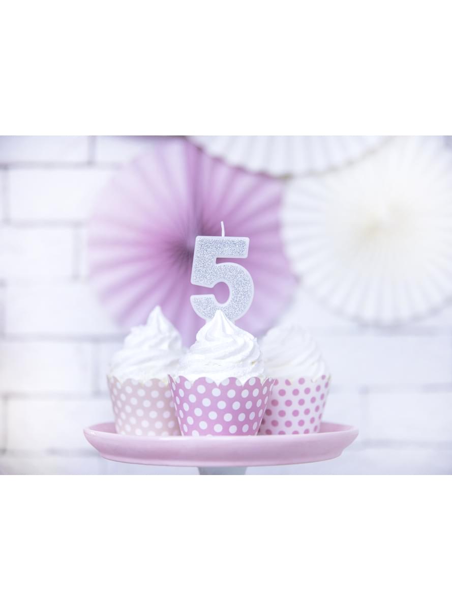 Bougie anniversaire argentée chiffre 5
