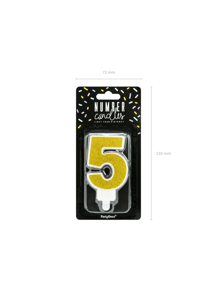 Number 5 birthday candle in gold