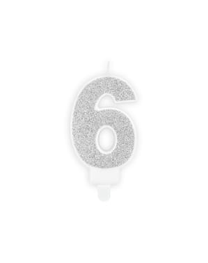 Number 6 birthday candle in silver