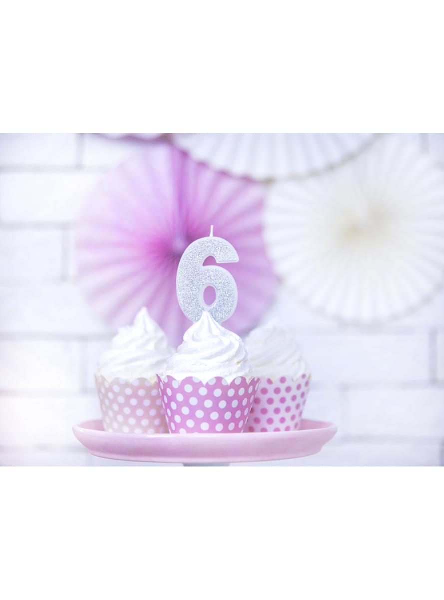 Candela di compleanno argentata numero 6