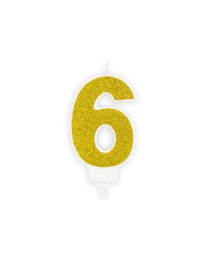 Number 6 birthday candle in gold