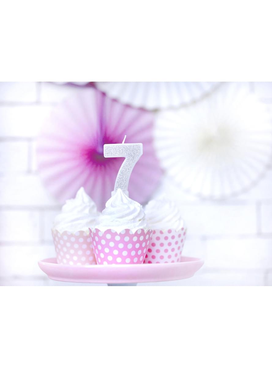 Vela de aniversário prateada número 7