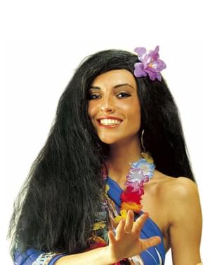 Черна хавайска перука с орхидея