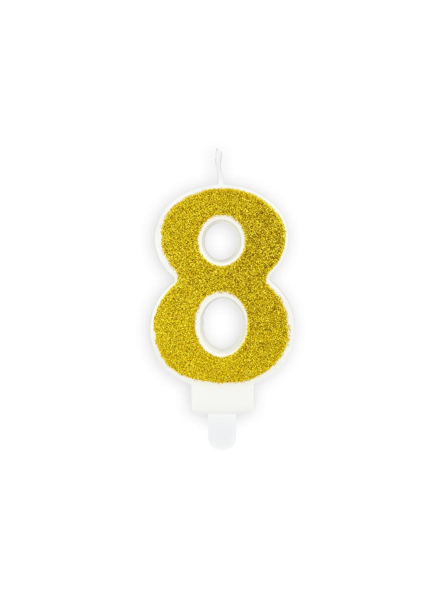 Candela di compleanno dorata numero 8