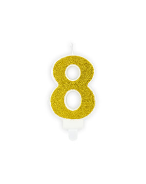Number 8 birthday candle in gold