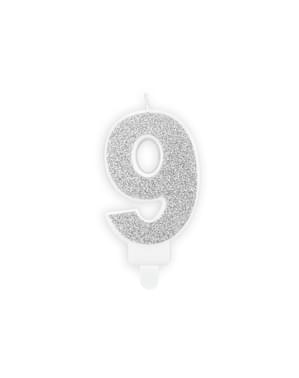 Number 9 birthday candle in silver