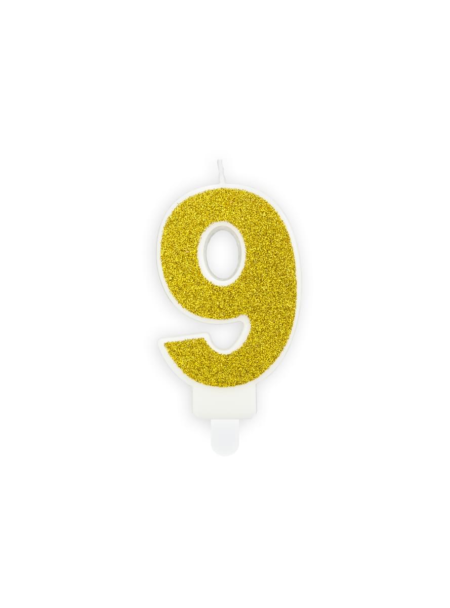 Number 9 birthday candle in gold