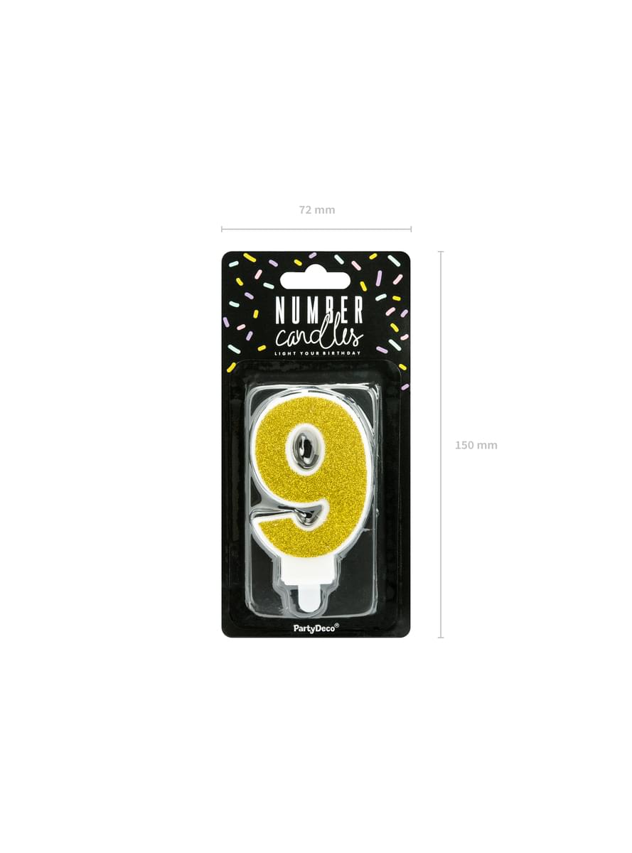 Numero 9 syntymäpäiväkynttilä kultaisena