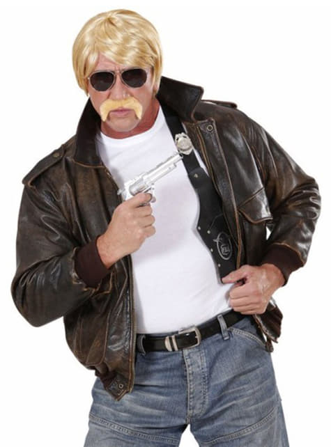 Blond Hutch peruk med mustach och glasögon