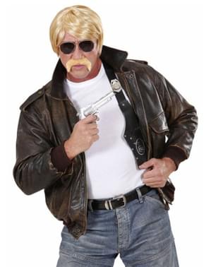 Perucă Hutch blondă cu mustață și ochelari