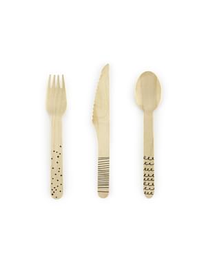 18-Piece Wooden Cutlery Set with Black Prints