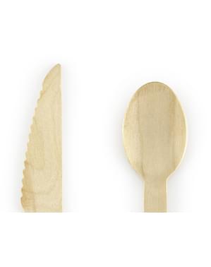 18-Piece Wooden Cutlery Set with Gold Stars - New Year's Eve Collection