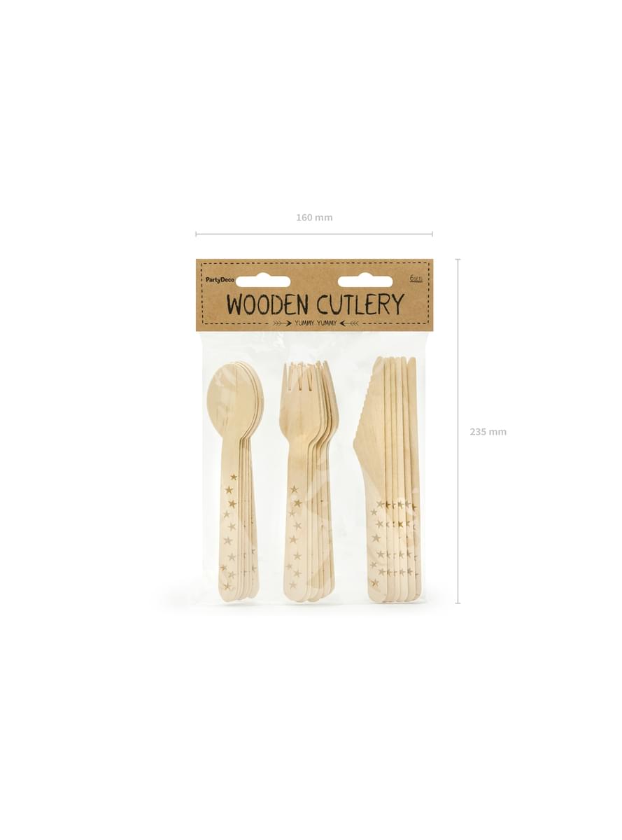 Holzbesteck Set 18-teilig mit goldenen Sternen - New Year´s Eve Collection