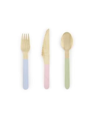 18-парче дървен комплект пастелни многоцветни прибори за хранене - Pastelove Collection