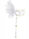 White Venetian eye mask with stick