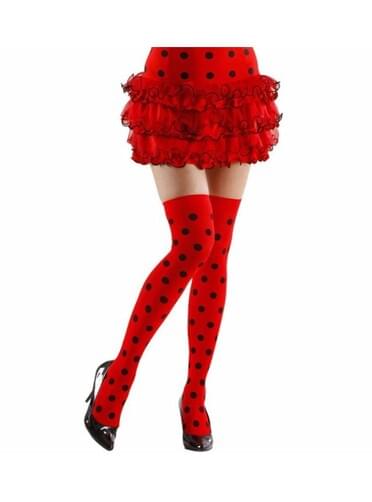 Meias vermelhas às bolinhas pretas