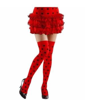 Red hold up tights with black polka dots