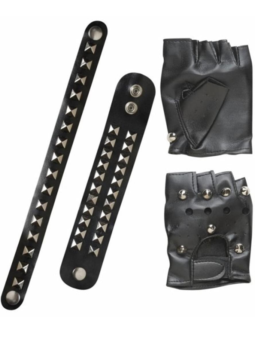 Studded Biker Gloves and Wristband