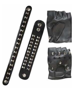 Bikerhandschoenen en polsband met studs