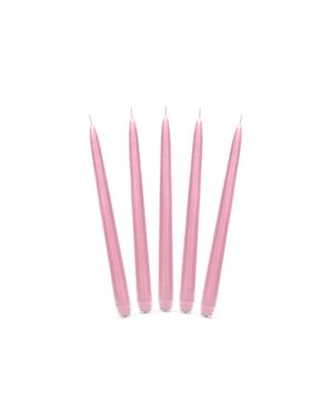 10 Matte Pastel Pink Keglelys, 24 cm
