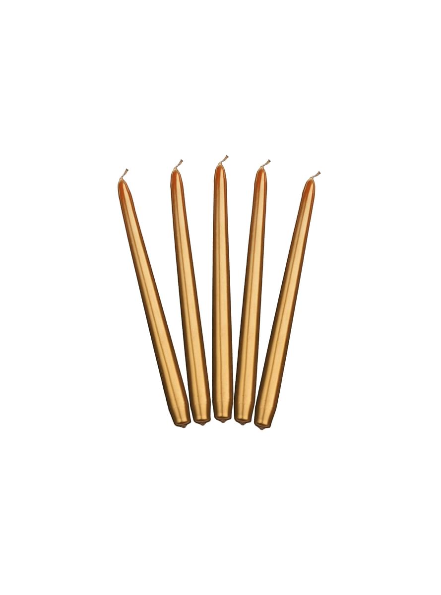 Set of 10 Matte Gold Taper Candles, 24 cm