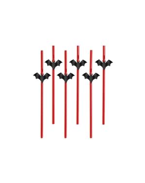 6 pajitas rojas con figuritas de murciélagos - Halloween