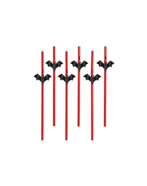 6 vleermuis rietjes, zwart - Halloween