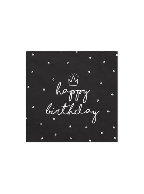 20 tovaglioli neri Happy Birthday di cart (33x33 cm) - Happy Birthday .  Consegna express