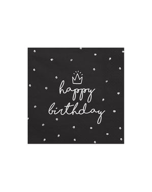 20 "Happy Birthday" paberist salvrätikud, must - õnnelik sünnipäev