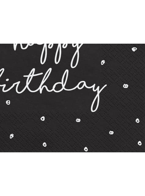 20 tovaglioli neri Happy Birthday di cart (33x33 cm) - Happy
